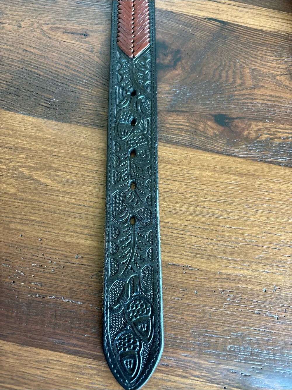 Western Hand Tooled Leather Rodeo Black/Brown Leather Belt, Cowboy, Unisex 34